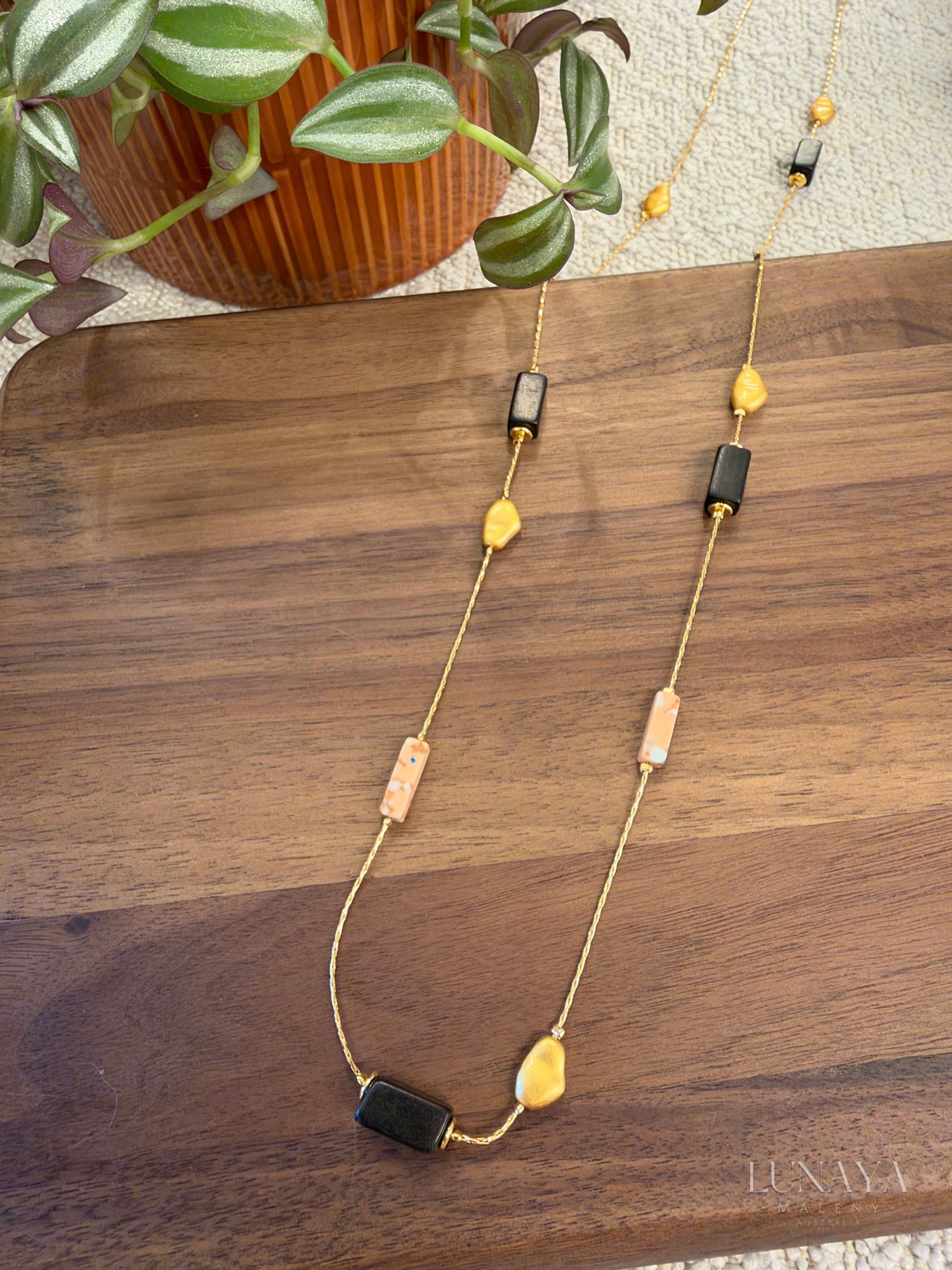 Mixed Natural Stone & Wood Necklace
